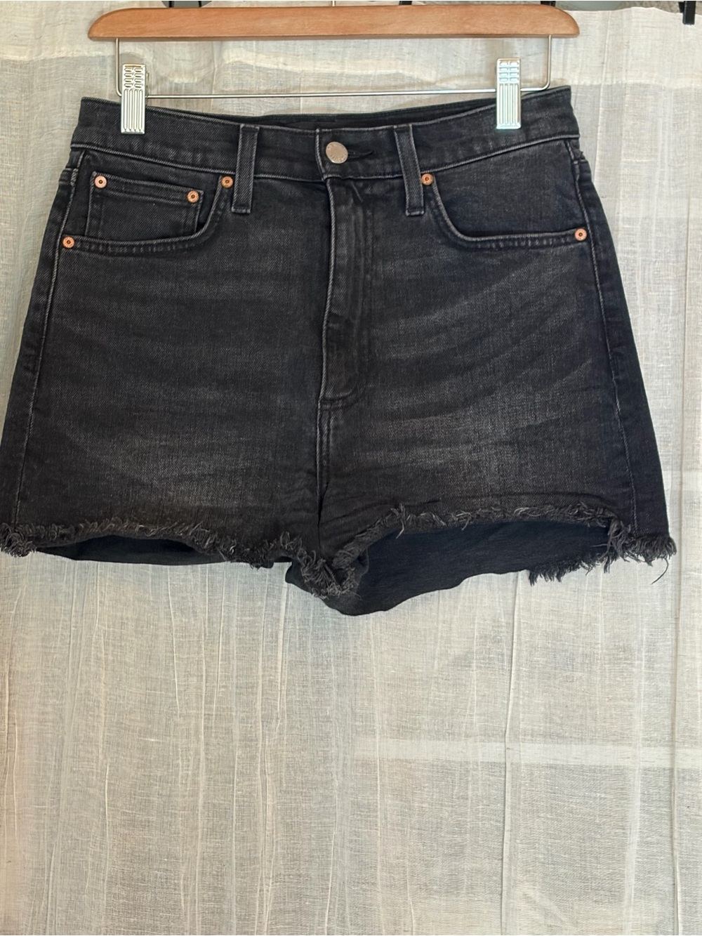 Denim Forum Black High-Rise Frayed Hem Jean Shorts 27